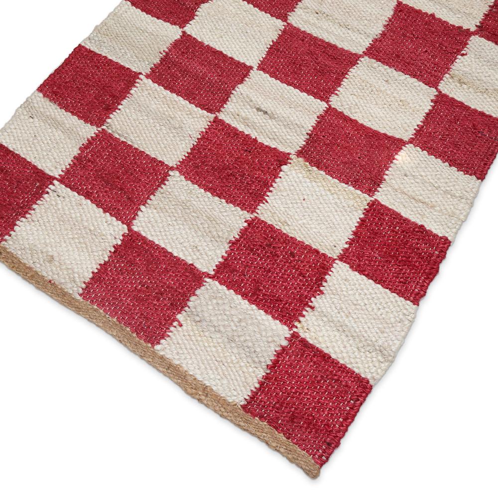 Handmade Pink and White Checkered Jute Area Rug