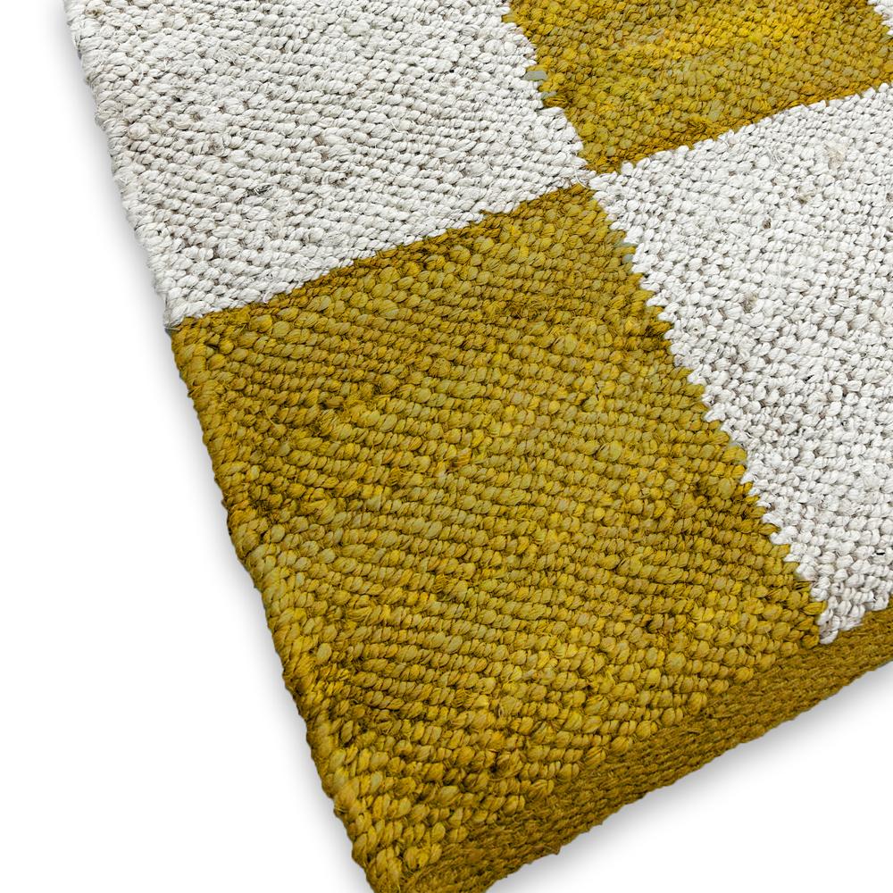 Handmade Yellow and White Checkered Jute Area Rug