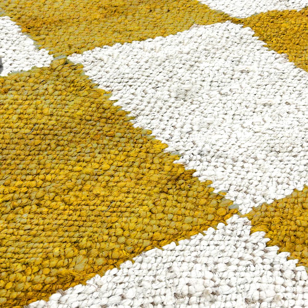 Handmade Yellow and White Checkered Jute Area Rug