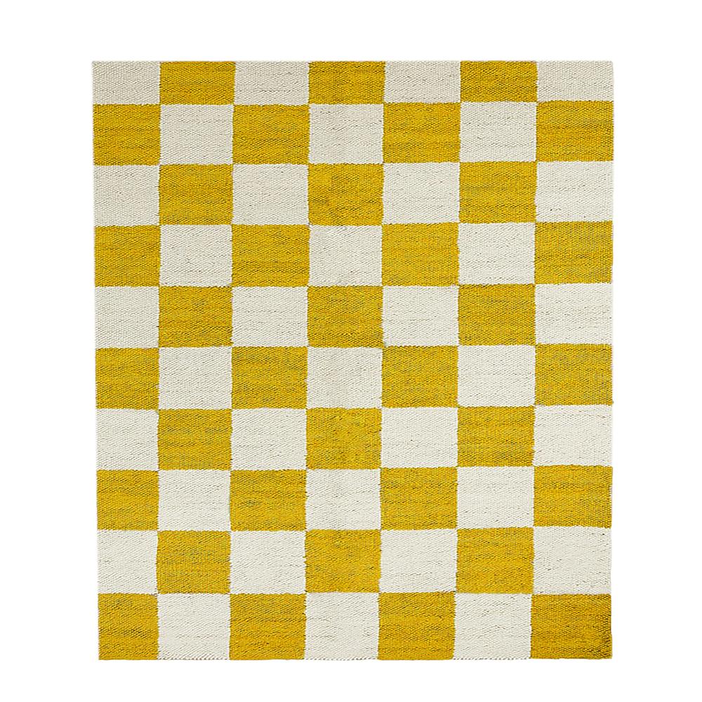 Handmade Yellow and White Checkered Jute Area Rug