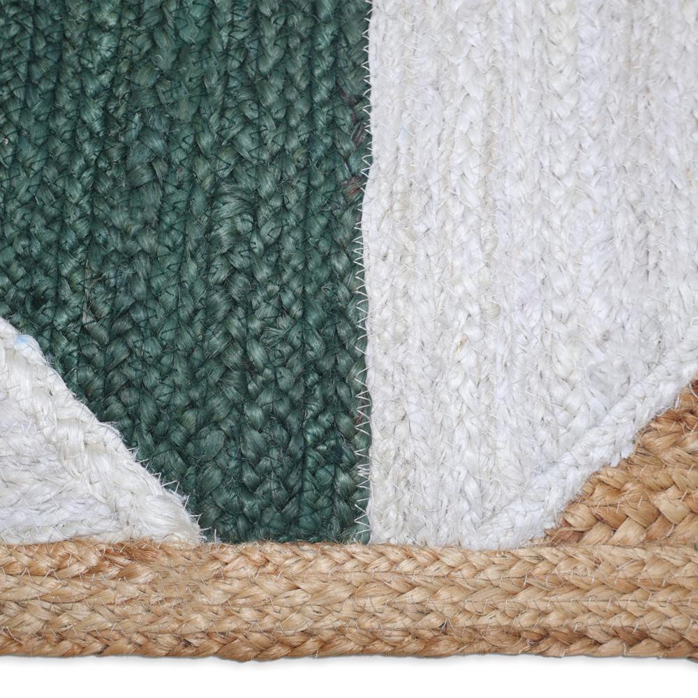 Handmade Geometric Jute Area Rug in Emerald Green, White, and Natural Tan