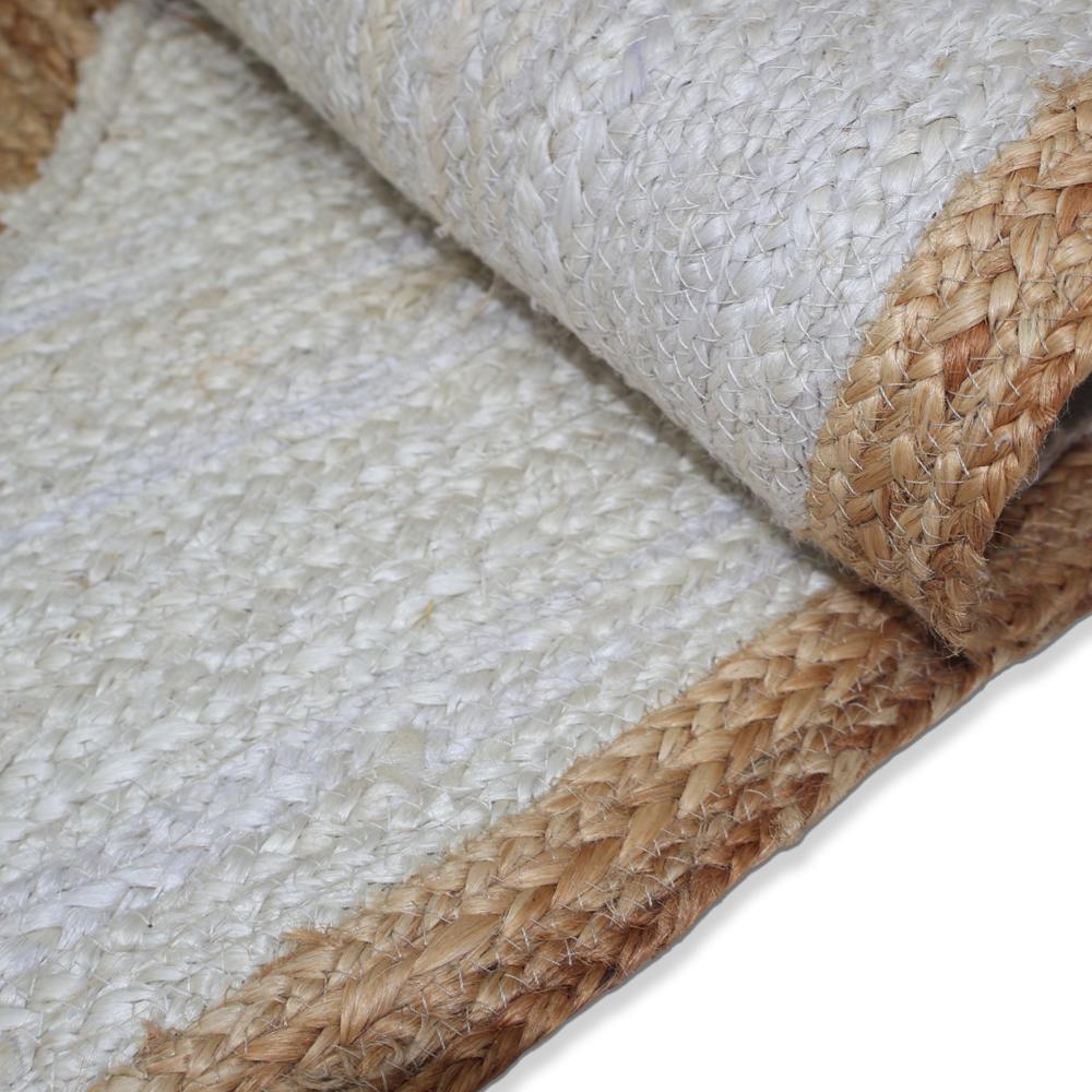 Handmade Geometric Jute Area Rug in Emerald Green, White, and Natural Tan