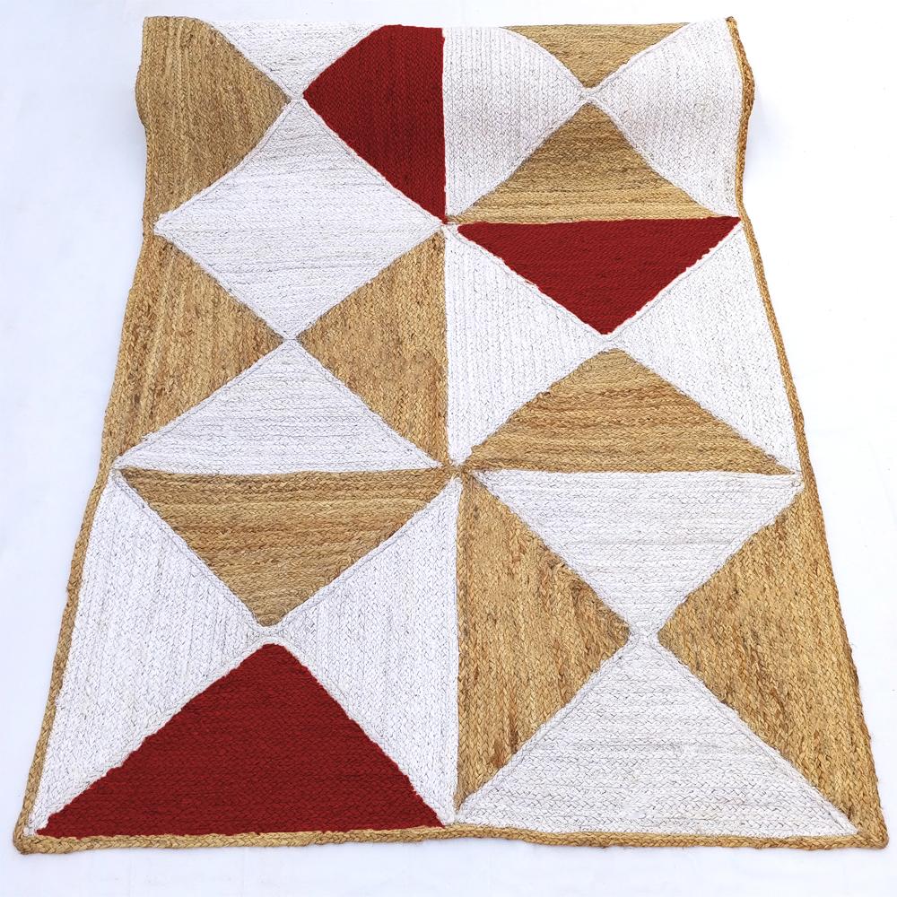 Handmade Geometric Jute Area Rug in Crimson Red