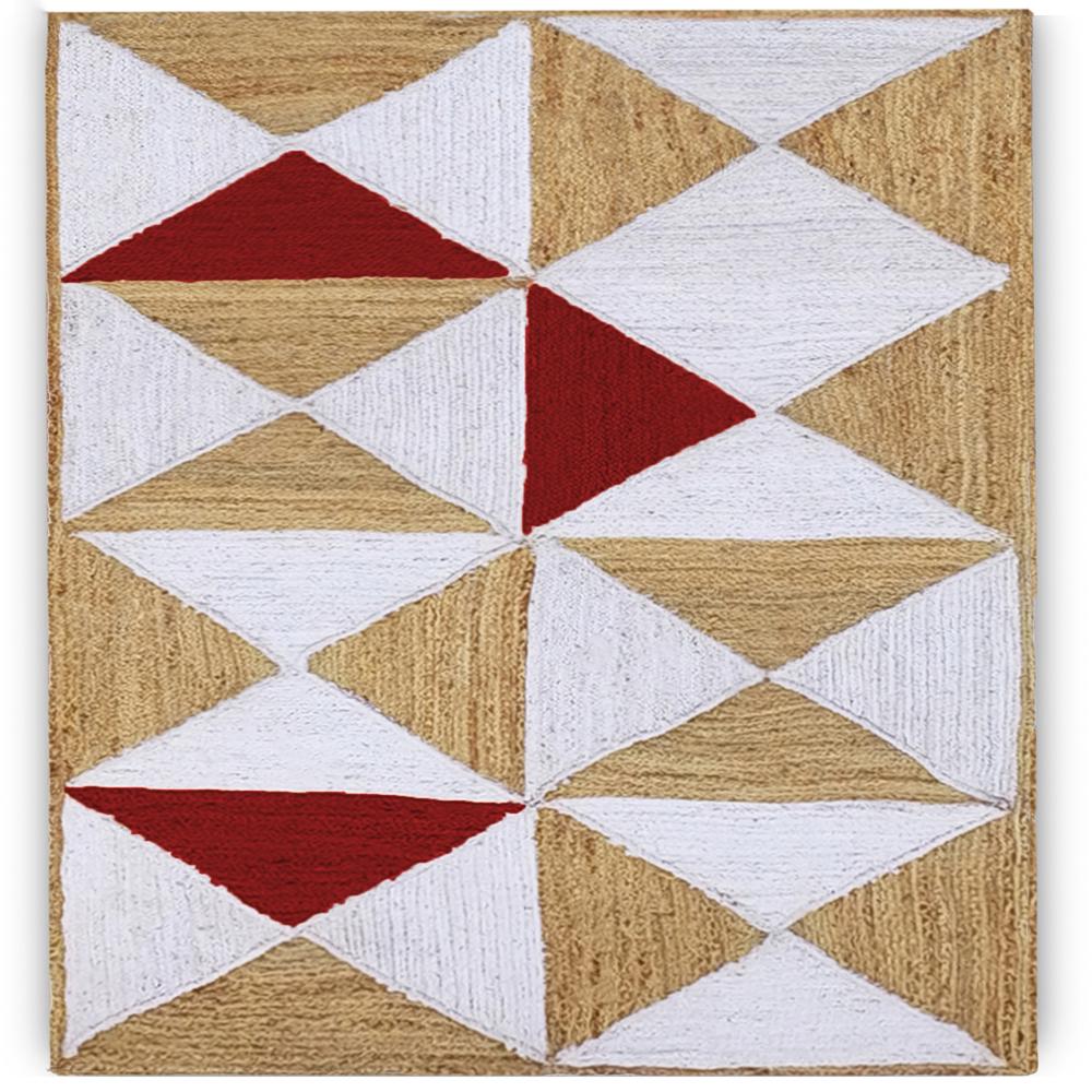 Handmade Geometric Jute Area Rug in Crimson Red