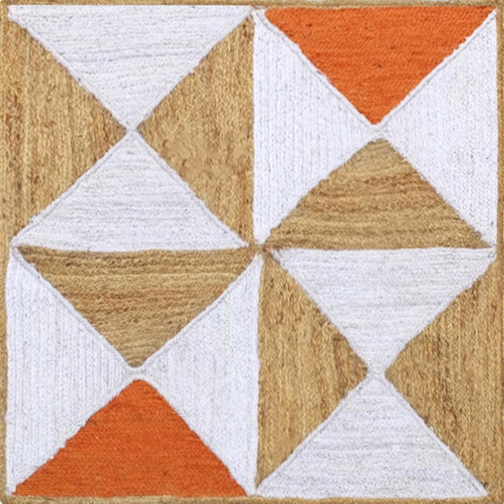 Handmade Geometric Jute Area Rug in Burnt Orange