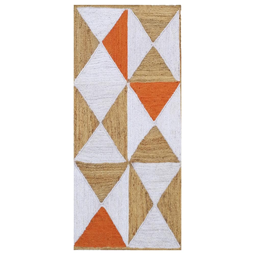 Handmade Geometric Jute Area Rug in Burnt Orange