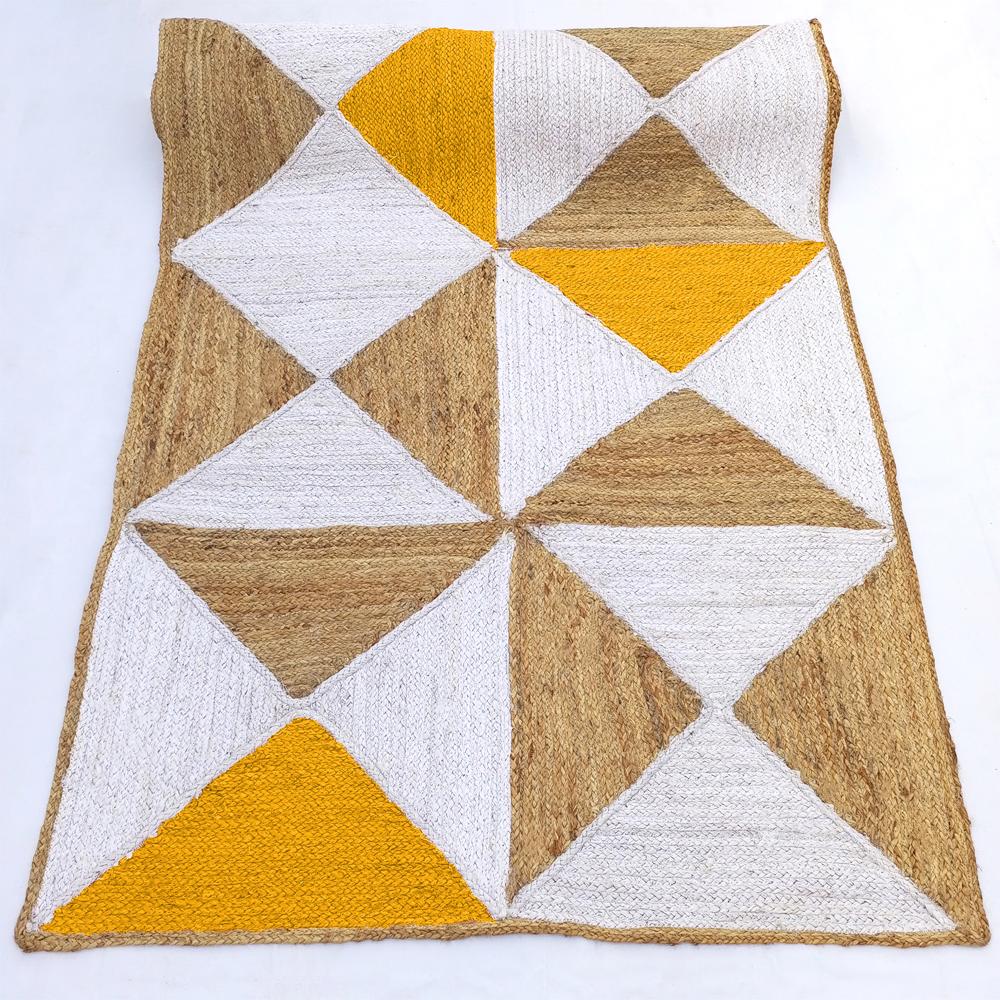 Handmade Geometric Jute Area Rug in Sunshine Yellow