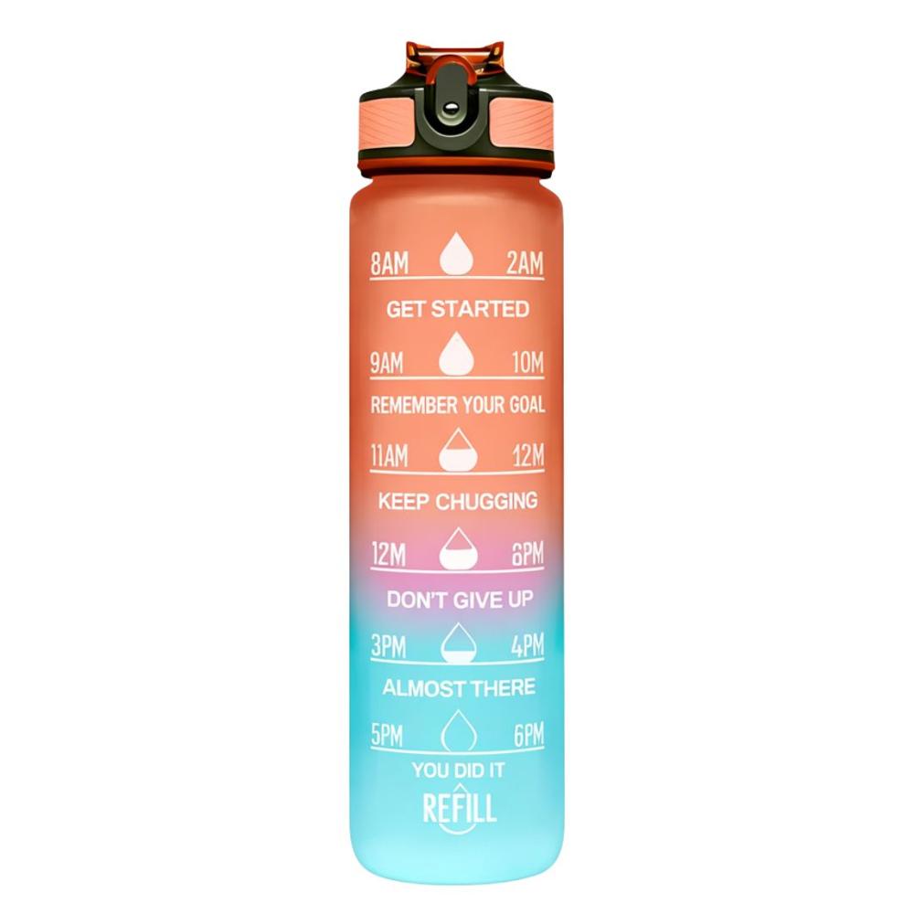 Motivational Water Bottle with Time Markings, Flip Top Lid & Carry Handle for Gym