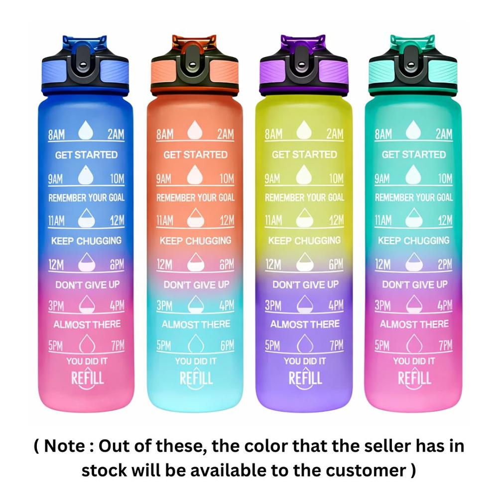 Motivational Water Bottle with Time Markings, Flip Top Lid & Carry Handle for Gym