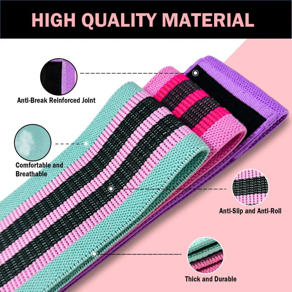 3 Pcs Hip Resistance Bands Set for Women & Men with Fabric Exercise Loop Bands