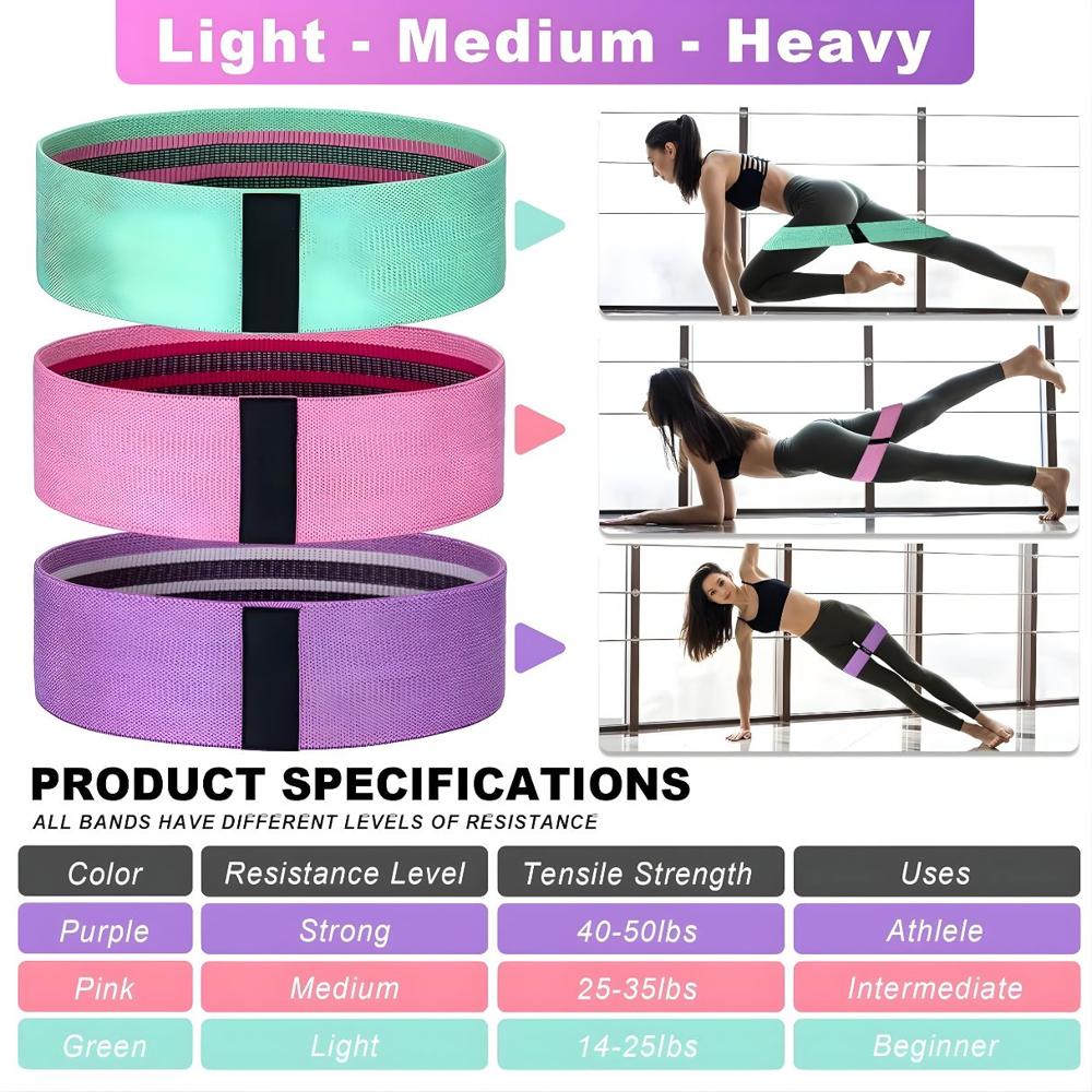 3 Pcs Hip Resistance Bands Set for Women & Men with Fabric Exercise Loop Bands
