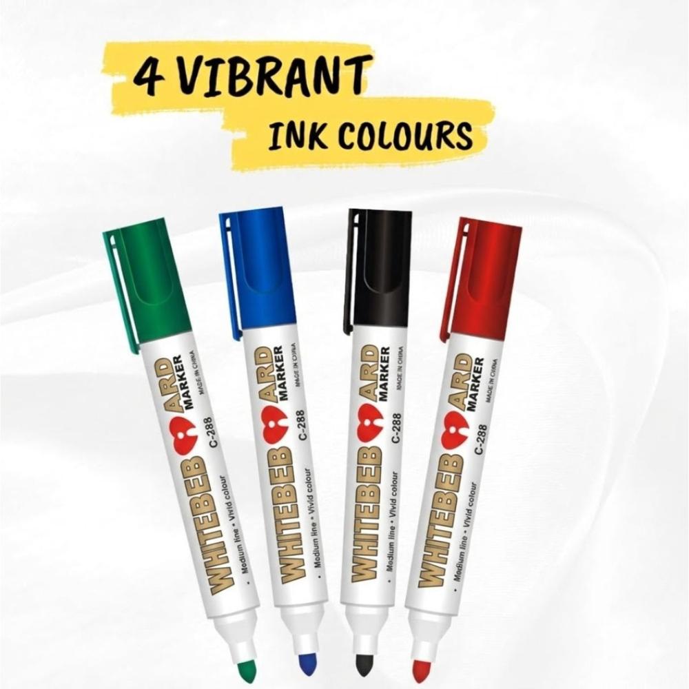 4 Pcs Whiteboard Marker Pen Set with Duster, Green Blue Black Red Dry Erase Markers for School