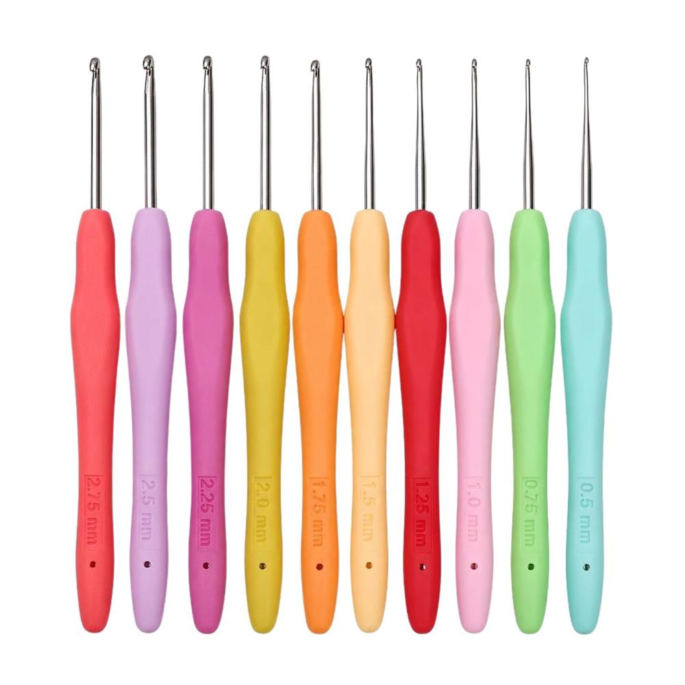 10 Pcs Crochet Hook Needle Set with Soft Grip Handles for Knitting, Yarn Craft, Embroidery