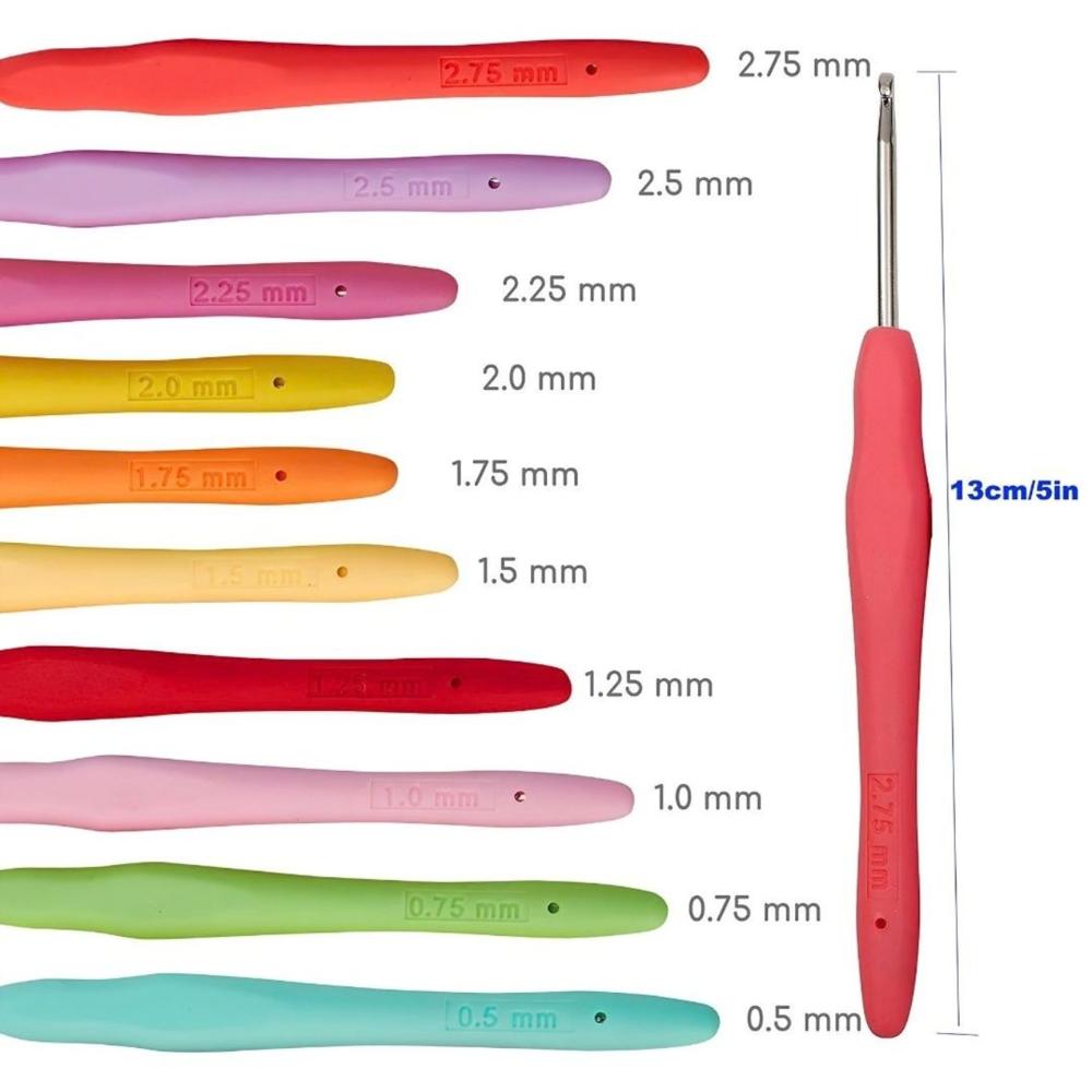10 Pcs Crochet Hook Needle Set with Soft Grip Handles for Knitting, Yarn Craft, Embroidery