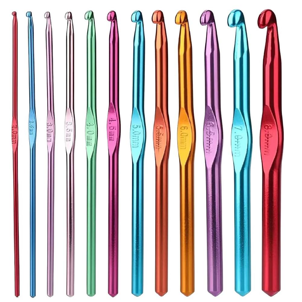 12 Pcs Aluminum Crochet Hook Needle Set, Multicolor Knitting Hooks for Yarn, Wool, DIY Craft 