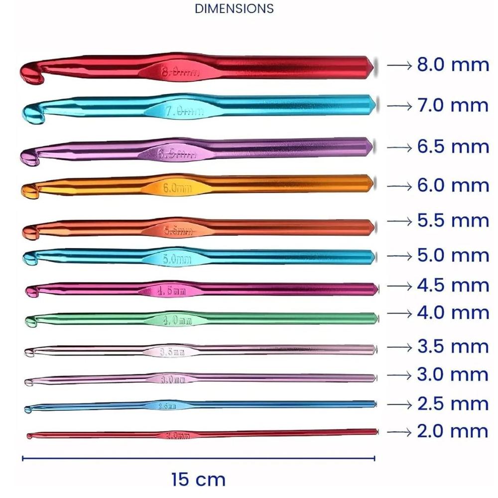 12 Pcs Aluminum Crochet Hook Needle Set, Multicolor Knitting Hooks for Yarn, Wool, DIY Craft