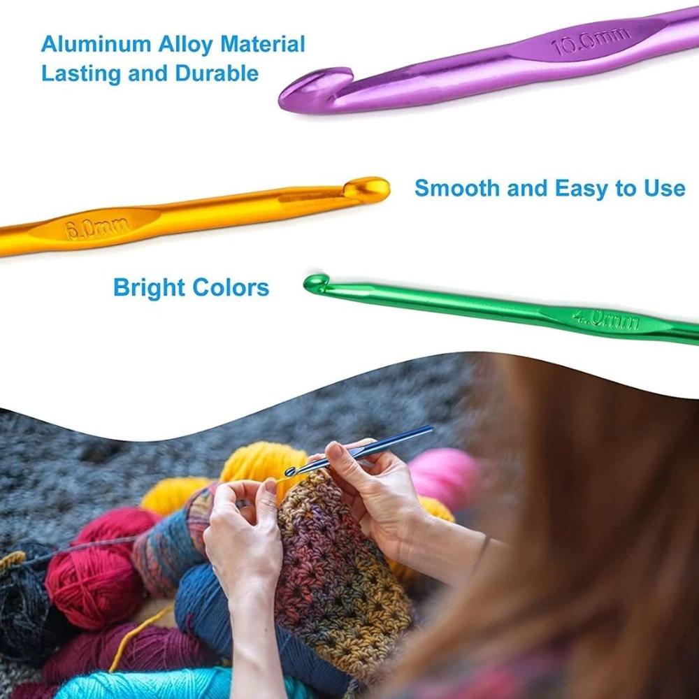12 Pcs Aluminum Crochet Hook Needle Set, Multicolor Knitting Hooks for Yarn, Wool, DIY Craft