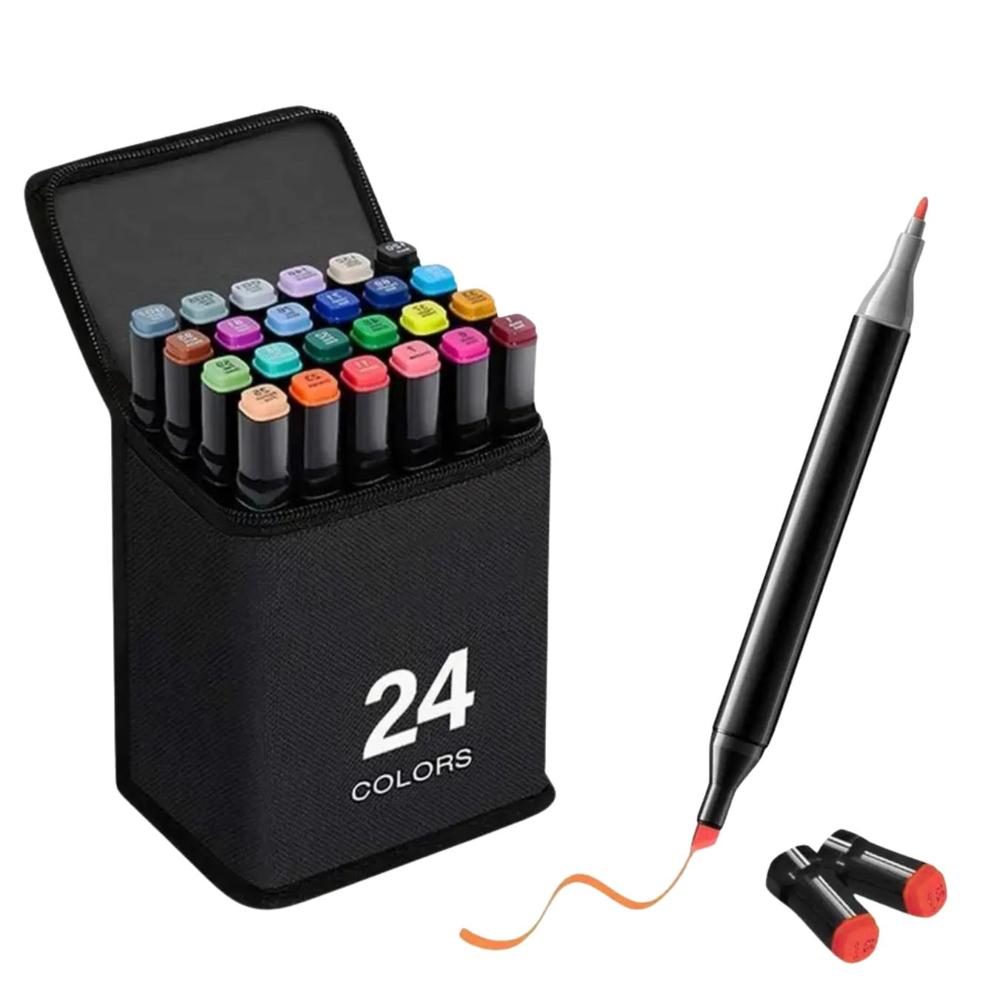 24 Pcs Dual Tip Art Marker Pen Set with Fine & Broad Tips, Multicolor Sketch Markers