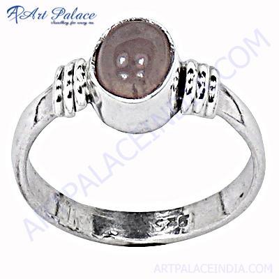 रोमांटिक गुलाब क्वार्ट्ज रत्न चांदी की अंगूठी