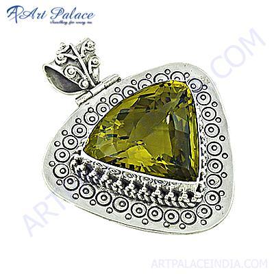 पारंपरिक डिजाइनर नींबू क्वार्ट्ज रत्न चांदी का लटकन