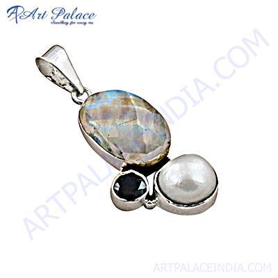 Unusua मल्टी जेमस्टोन सिल्वर पेंडेंट