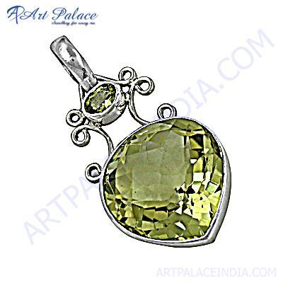 भारतीय डिजाइनर नींबू क्वार्ट्ज रत्न चांदी का लटकन