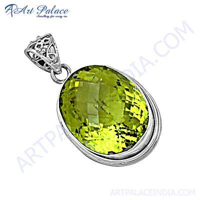 आकर्षक नींबू क्वार्ट्ज रत्न चांदी का लटकन