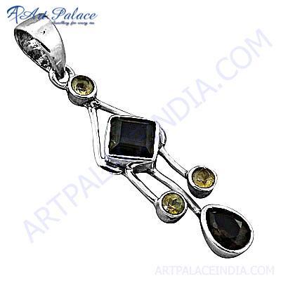 डिसेंट मल्टी जेमस्टोन सिल्वर पेंडेंट