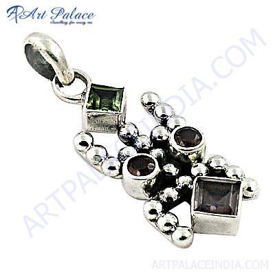 पारंपरिक डिजाइनर बहु रत्न चांदी का लटकन