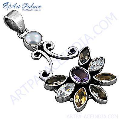 Fastival डिज़ाइनर मल्टी जेमस्टोन सिल्वर पेंडेंट