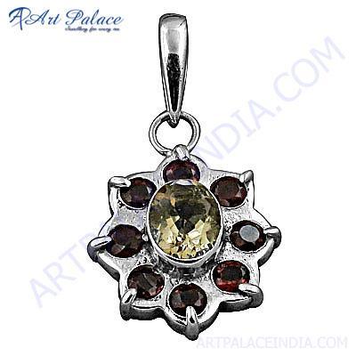 कीमती प्राचीन सिट्रीन और गार्नेट रत्न चांदी का लटकन