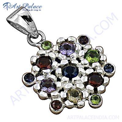 एक्सक्लूसिव मल्टी स्टोन सिल्वर पेंडेंट