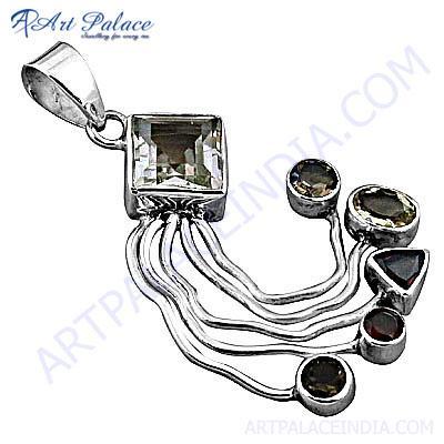 रेडी टू वियर मल्टी जेमस्टोन सिल्वर पेंडेंट