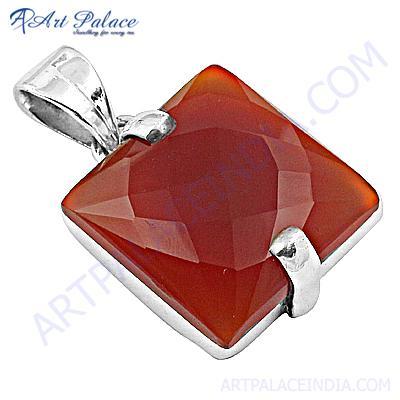 बड़े प्राचीन रजत रत्न लाल गोमेद लटकन