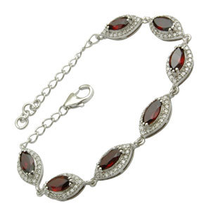 Jaipur India Mens Bracelet, Heavy Silver Bracelet, Garnet And Cubic Zirconia Cz Studded Designer