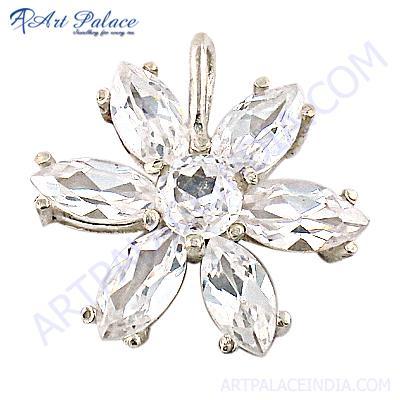 क्लासिक फ्लावर क्यूबिक जिरकोनिया जेमस्टोन सिल्वर पेंडेंट