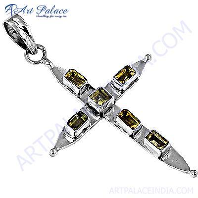 क्रॉस स्टाइल सिट्रीन जेमस्टोन सिल्वर पेंडेंट