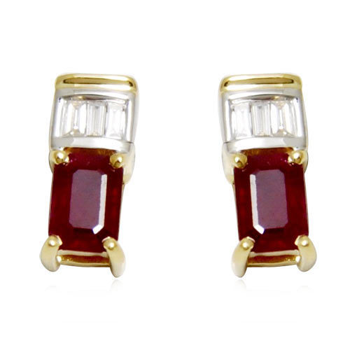Tops Earring Design In Ruby, Ruby Gold Earring With Diamonds, Fine Gold Earrings For Girls And Women Gender: Women's