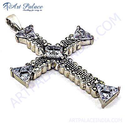 भारतीय डिजाइनर नीलम रत्न क्रॉस सिल्वर लटकन