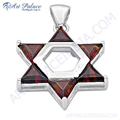 गर्म! गार्नेट स्टार स्टाइल जेमस्टोन सिल्वर पेंडेंट