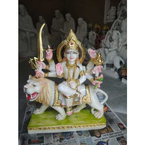 Marble Durga Statue - 2 Foot Height, Elegant Religious Design | Easy to Clean, Lightweight, Polished Finish