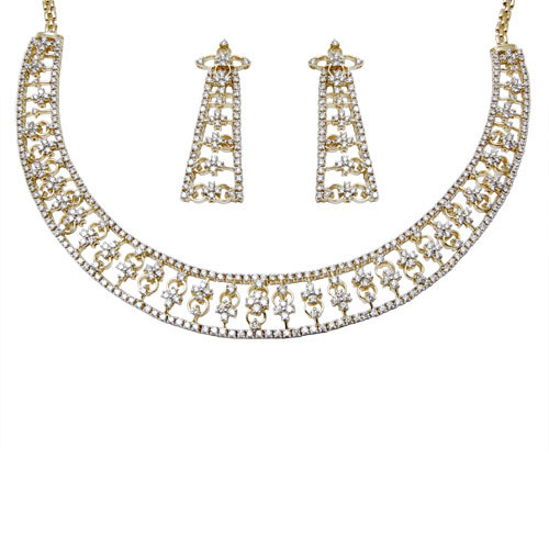 Bridal Gold Necklace Designs,18K White Gold Necklace, Wedding Necklace Set For Bride Diamond Clarity: Fl