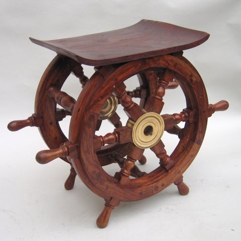 NAUTICAL WOODEN SHIP WHEEL TABLE 18"