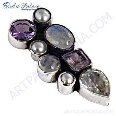 कीमती एंटीक मल्टी स्टोन जेमस्टोन सिल्वर पेंडेंट