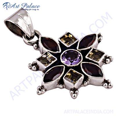 प्रसिद्ध डिजाइनर नीलम, सिट्रीन और गार्नेट रत्न चांदी का लटकन