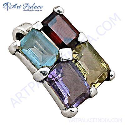 सेलेब स्टाइल मल्टी स्टोन स्टर्लिंग सिल्वर पेंडेंट