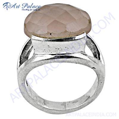 प्यार गुलाब क्वार्ट्ज रत्न चांदी की अंगूठी