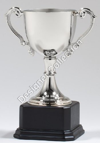Trophies Cup - Metal & Wood, 200-300 mm Height, Silver Color | Seamless Finish, Brilliant Shine, Durable Design for Awards & Events