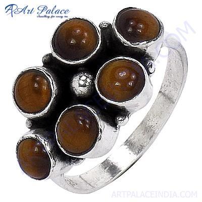 उत्कृष्ट टाइगर आई रत्न चांदी की अंगूठी