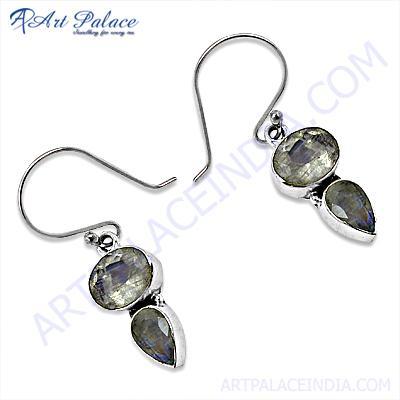ट्रेंडी रेनबो मूनस्टोन 925 स्टर्लिंग सिल्वर इयररिंग्स